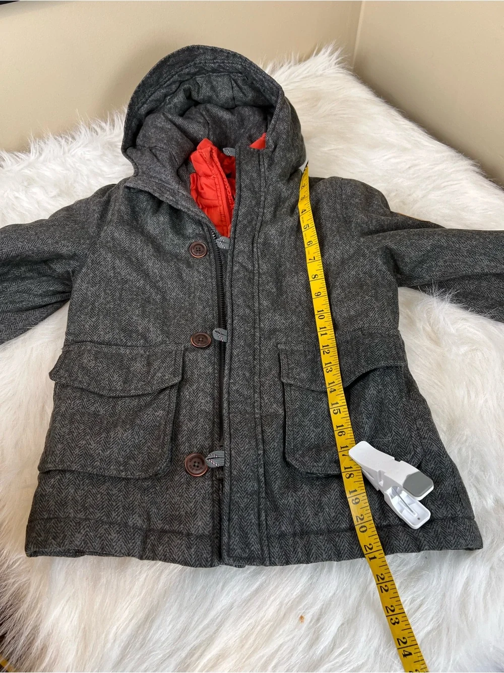 Abercrombie & Fitch Kids Gray Hooded Coat with Red Inner Puffer 7 8